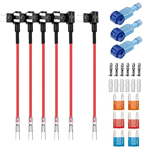 GUUZI 6 Stück 12V-24V ACS Klein Add-A-Circuit-Sicherungsadapter mit Kabelbaum,Klein Sicherungshalter mit 6 Stück Ersatzsicherungen(5A/10A/15A)+1 Stück Sicherungsabzieher