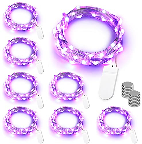 BrizLabs Halloween Lichterkette, 8 Stück 2M 20 LED Micro Batterie Lichterketten Silberdraht Innen Sterne Beleuchtung für Weihnachtsfeier Zimmer Balkon Erntedankfest Hochzeit DIY Dekoration, Lila