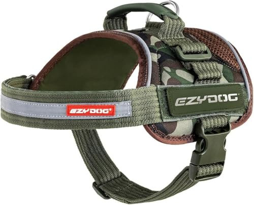 EZYDOG Convert Dog Harness | Magnetic Handle, Anti Pull Harness, LED Light Mount, Reflective Strips, Contoured & Breathable Fabric (S, Camo)