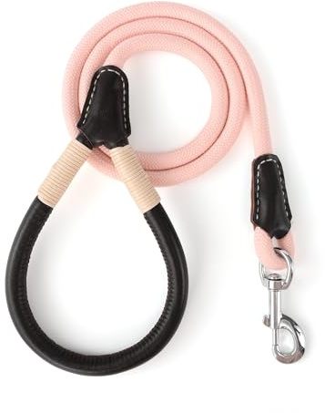 Mile High Life Strong Rope Leash With Premium Leather Handle - 6 Feet, Heavy Duty Clasp, Pink, 1/2 Diameter for Small Medium Large Dogs | Tangle-Free 360° Swivel Clasp Heavy Duty Rope Leash | Medium Large Dogs | Daily Walking Training (Light Pink, 72 Inch-1/2)