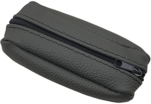 myledershop Große Rindleder Schlüsseltasche/Schlüsseletui/Schlüsselmäppchen/Autoschlüsselhülle mit 2 Reißverschlussfächer Handmade in EU in verschiedenen Farben und Designs (Design 2 / Dunkelgrau)