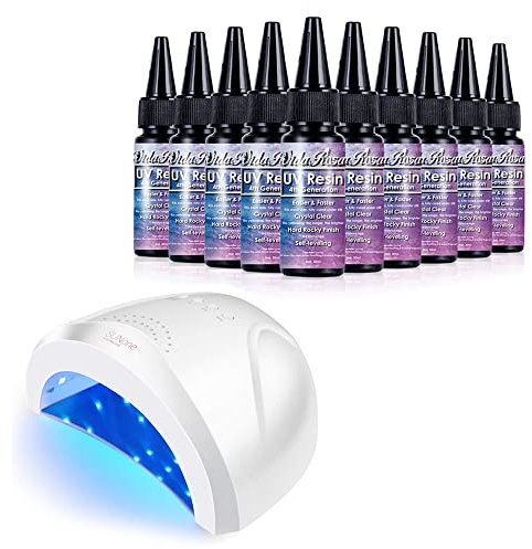 VidaRosa Upgrade Neues UV-Harz Kristallklar Schnellhärtend, kein Vergilben, UV-Harz-Kit mit 48W UV/LED-Lampe, zum Gießen und Beschichten, Harzkunst, Heimwerken, Basteln, Schmuckherstellung (10x30ML)