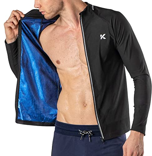 Kewlioo Pro Herren Wärmeisolierender Saunaanzug für Männer, Sauna Langarm Sauna Shirt für Fitnessstudio, Workout, Schwarze Jacke, Small