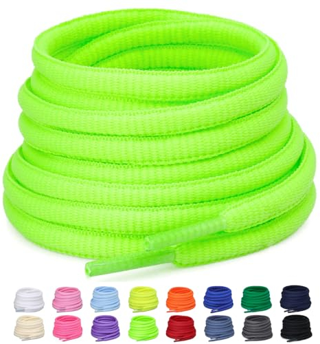 Puzeam 2 Paia Lacci Ovali per Scarpe Sportive, larghezza 6mm, Mezzi Lacci Rotondi per Sneakers, 16 Colori Stringhe per Scarpe da Corsa e Stivali - Verde Fluo 120