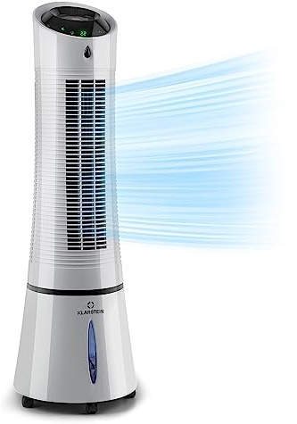 Klarstein rafraîchisseur d'air, ventilateur, humidificateur & ioniseur, Réservoir d'eau 6 L, oscillation, 30 W, 210 m³/h, minuterie, climatiseur mobile, argent, smart