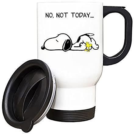 Giftme No Not Today Snoopy Dog Birthday, Christmas, Secret Santa Stocking Filler Travel Silver/White Tea/Coffee Mug. (White)