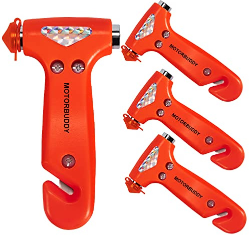 MOTORBUDDY 4-Pack Car Safety Hammer, Auto Emergency Escape Hammer with Window Breaker and Seat Belt Cutter, Striking Red Emergency Escape Tool for Car Accidents