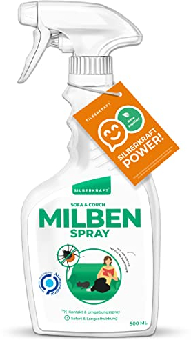 Silberkraft Milbenspray Sofa 500 ml - Geraniol-Mittel gegen Hausstaubmilben - Anti-Milben-Spray für Polstermöbel & Textilien - Frischer Zitronenduft