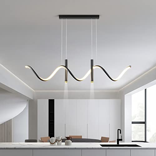 Bellastein LED Pendelleuchte Dimmbar Esszimmer Esstischlampe Höhenverstellbar Moderne Welle Kronleuchter Küchen hängende Leuchte Deckenleuchten für Wohnzimmer Schlafzimme Hängeleuchte (Schwarz)