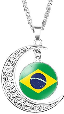 Bodmind Zeit Edelstein Schmuck,Südamerika Brasilien Flagge Halskette Kunst,Mond Form Halskette Charm Armband Ohrringe Für Frauen Mädchen Mode Trendiger Weihnachtsschmuck,Bild,20Mm