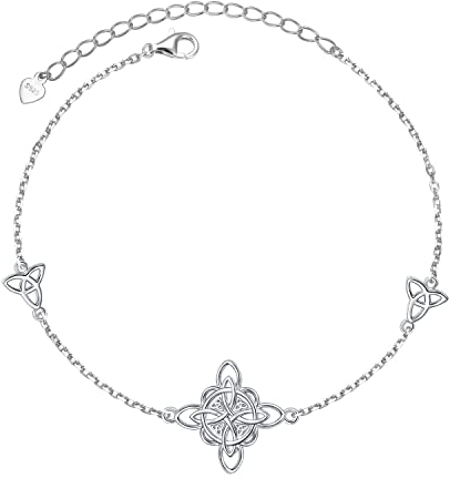 DAOCHONG 925 Sterling Silber Viel Glück Irischer Schmuck keltisch Triquetra Dreifaltigkeitsknoten Armband für Damen