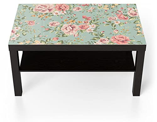 DEQORI Glastisch | schwarz groß 90x50 cm | Motiv Tapete mit Blumenmuster | ausgefallener Beistelltisch aus Glas | Hochglanz Couchtisch fürs Wohnzimmer | moderner Couch Tisch mit Design