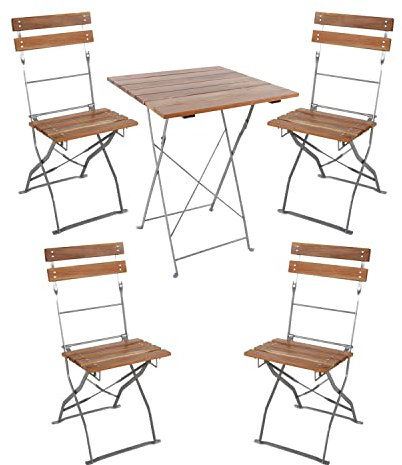 INDA-Exclusiv 3-teiliges Biergarten Set Balkonmöbel Bistroset Klapptisch + 2 Klappstühle Akazienholz und pulverbeschichteter Stahl 70x70cm