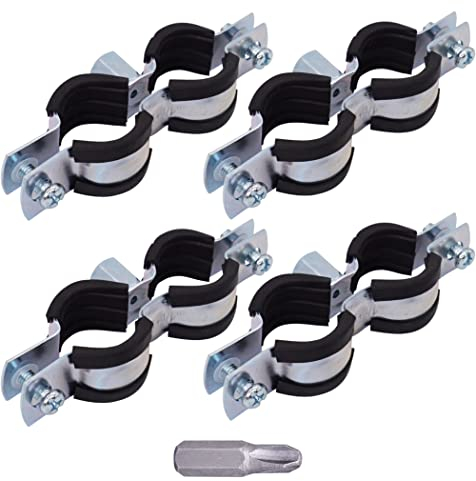 SKIR'CO (4 Stück) Doppelrohrhalter mit Gummiauskleidung für 20-24mm Rohre, Rohrschellen, Rohrstützen für Wand- und Deckenmontage