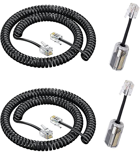 RJ9 4P4C Telephone Cord,Telephone Cord Detangler, 2Pack 8Ft Uncoiled / 1.4Ft Coiled Telephone Handset Cord with 2 Pack 360 Degree Rotating Landline Cable Detangler Swivel Cord Untangler
