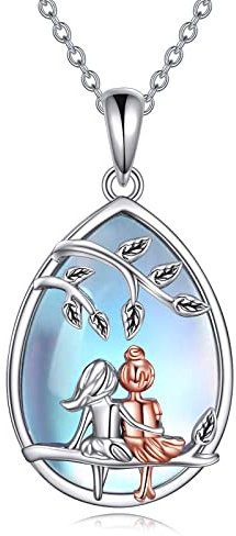 VONALA Geschenk für Schwestern 925 Sterling Silber Schwester Anhänger Kette Mondstein Schmuck Geschenke für Damen Bester Freund Freundin(Schwestern-A)