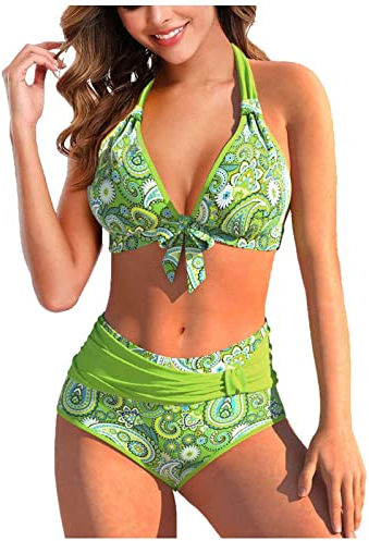 Bikini Damen Set Triangel Breites Unterbrustband Gerippte Bademode Zweiteiliger Badeanzug
