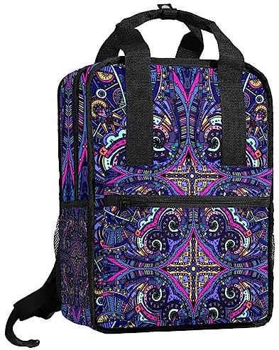 Jungen Rucksäcke Büchertasche Mandala Lila Psychedelische Eule Taschen mit verstellbaren Schultergurten Mädchen Schultasche, mehrfarbig, 14x10.2x4.7 in/35.5x26x12 cm
