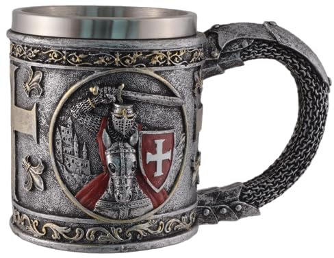 VOGLER Joh. Vogler GmbH Krug Kreuzritter a.Pferd, Attacke, Aus Kunststein, detailgetreu von Hand bemalt, mit Edelstahleinsatz mit einem Volumen von 350 ml