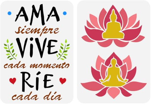 FINGERINSPIRE 2 Stück Lotus Buddha Schablone Ama Vive Rie Schablone 21x29.7 cm Wiederverwendbare Lotusblumen Zeichnungsvorlage Religiöses Thema Bastelschablone Zum Malen Auf Wand Holz Heimdekoration