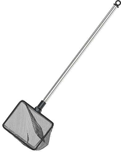 Pawfly 7,6 cm Aquarium Fischkescher mit Teleskop-Edelstahlgriff Kleiner quadratischer Kescher mit weichem feinmaschigem Abschöpfungs-Reinigungsnetz für Aquarien, kleine Koi-Teiche und Pools
