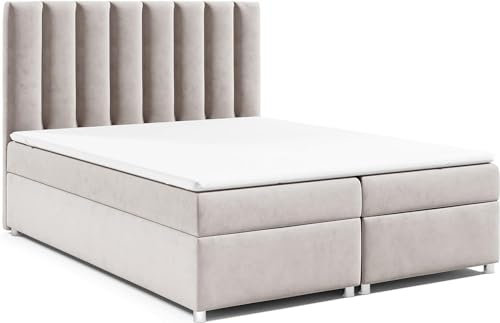 Best For Home | Boxspringbett Trinity K-10 mit Bonellfederkernmatratze H3 & 7 cm PUR-Schaum-Topper | Bettkasten mit Federmechanismus | Boxspringbett | Polsterbett | Doppelbett – mit Lieferung