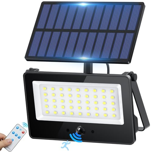 Realky Luz Solar Exterior con Mandos a Distancia【2600mAh | 4 Modos | IP65】 Focos Led Exterior Solares con Sensor de Movimiento, Luces Solares Led Exterior Jardin Paredes Garajes Terrazas