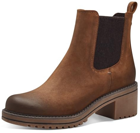 MARCO TOZZI Damen Chelsea Boots Vegan mit Blockabsatz, Braun (Nut Comb), 40 EU