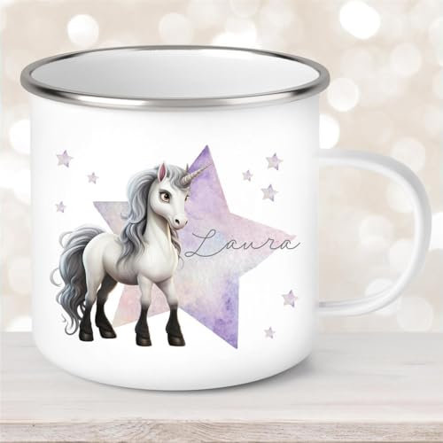 Tazza con motivo a forma di unicorno a forma di stella #1 smaltata