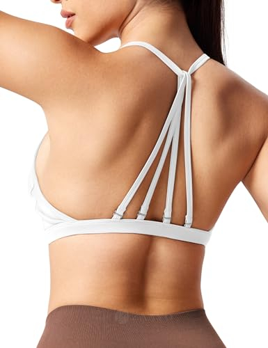 ZAAYO Sport BH Damen Ohne Bügel Starker Halt Rückenfrei Push Up BH Padded Bandeau Criss-Cross Straps Adjustable Bra Fuer Yoga Fitness Training Sport Top White XL