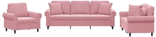 vidaXL Sofagarnitur 3-TLG., Sessel Couch mit Kissen, Sofa Wohnzimmersofa mit Armlehnen, Couchgarnitur Designsofa Sitzmöbel Polstermöbel, Rosa Samt