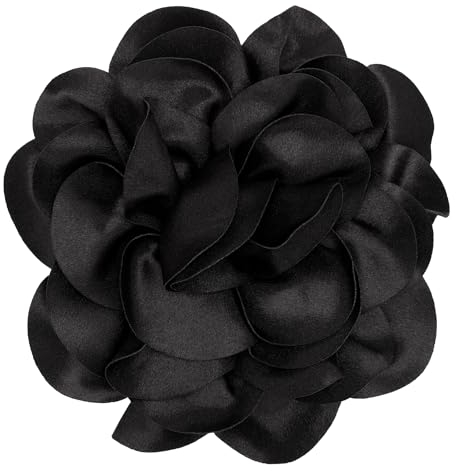 Broche à Fleurs, Grande Broche à Fleurs Roses de 19 cm Broches en Tissu de Couleur Unie Gros Camélia Épingles à Fleurs pour Femmes Accessoires de Vêtements de Bal de Mariage (Noir)