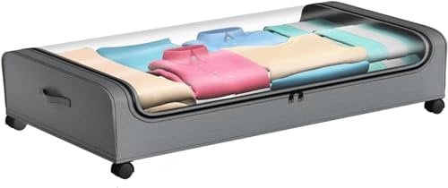 lomonmen Caja Almacenaje Bajo Cama,Caja Bajo Cama con Ruedas,Estructura Metalica,Zapatero Bajo Cama con Rotación de 360° y Tapa y Ventana de Visua (1 pieza)