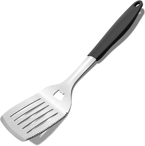 Beijiyi 40 CM Grillwender Edelstahl, 3 in 1 Multifunktion Grillbesteck mit Hitzebeständiger Silikongriff, Gezackte Kante, Grill Pfannenwender Metall Burger Wender, Grillzubehör Männer Geschenk