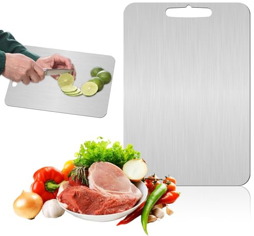 Tagliere in acciaio inox Tagliere in titanio per cucina Tagliere acciaio inox 39 x 28 cm Taglio in titanio su due lati per carne, verdura, frutta