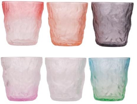 TRESV Set de 6 Vasos de cristal agua de Colores, Vasos de Cristal de 270 ml Multicolor y Transparentes, Aptos para Lavavajillas (Vaso270ml)