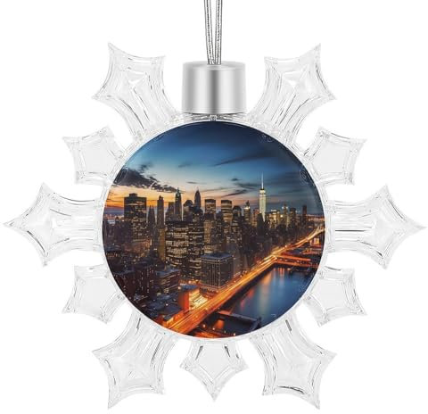 Weihnachts-Schneeflocken-Anhänger, New York City Landschaft, Weihnachtsstern, Baumschmuck für Feiertagsdekoration, Weihnachtsschmuck