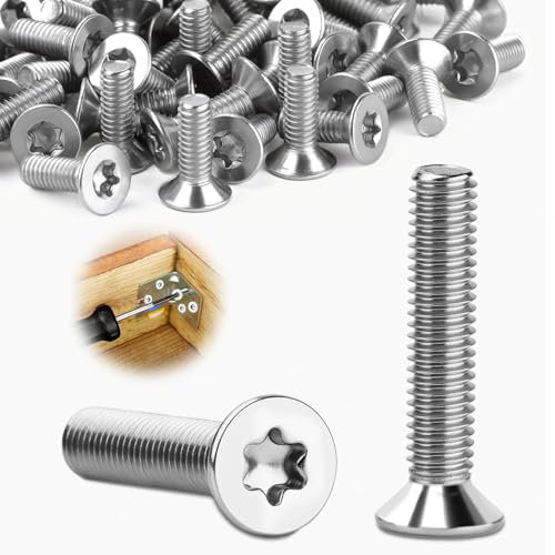 Mbsomnus 25 Pièces Vis Tête Fraisée M6x30mm Torx Vis M6 Acier Inoxydable A2 V2A Entraînement Torx/Hex Interne Vis Plate Standard pour Bois, Meubles Intérieurs et Travaux Métalliques