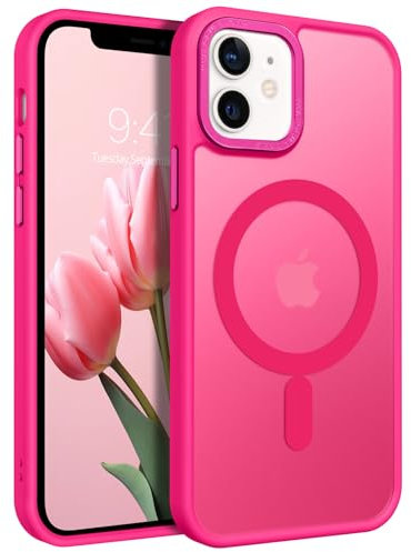 GaoBao Cover Magnetica per iPhone 12 Mini, [Compatibile con MagSafe] Custodia Traslucida Opaca Protettiva Sottile Antiurto Retro Resistente Anti-Scivolo Case per iPhone 12 Mini 5,4”, Rosa Caldo