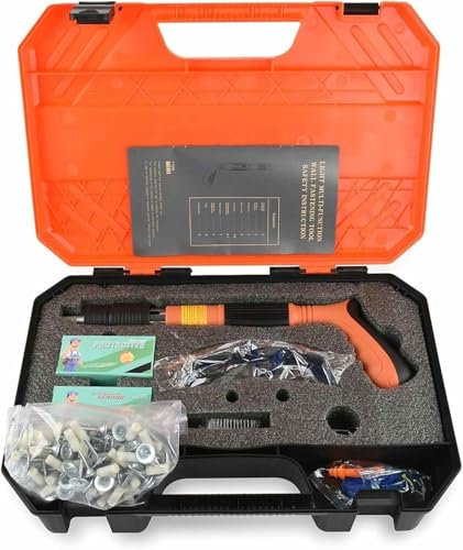 SQUADO Pistola Manuale Sparachiodi, 20 Chiodi Tondi, Portatile, Silenziatore Regolabile, con Accessori