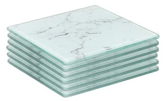 Harbour Housewares Square Glass Coasters - Marble - 6x Home Kitchen Living Room Office Bedroom Coffee Dining Dinner Table Décor Tea Cup Candle Vase Holder Placemats Place Mat Accessories Set