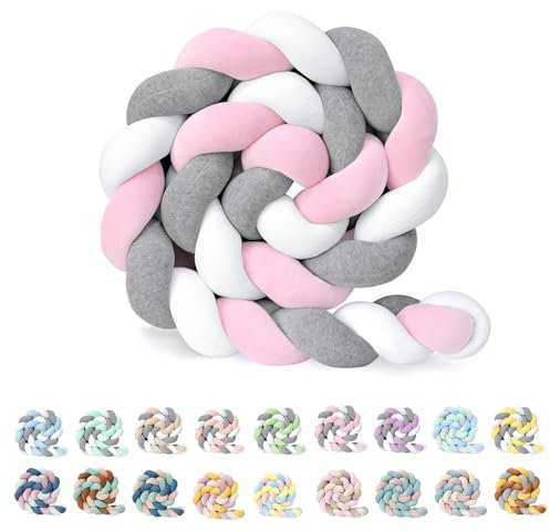 PromCaeruyn Babybett Umrandung Bettumrandung Bettschlange Baby Nestchenschlange Knotenkissen Nestchen Handgestricktes Bettschlange Geflochten Gitterbett Umrandung(H,1.5m)