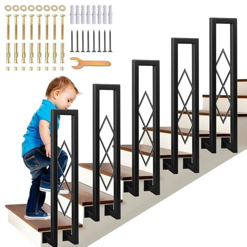 AIOJXHY Corrimano per Scale Interne, Nero Montaggio Laterale Ringhiera Forma di U con Motivo Rombi, Ferro Battuto Passamano, Ringhiere per Soffitta, Ingresso Villa, Esterno (85cm)
