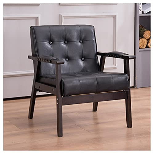 Moderner Armlehnstuhl mit Knopf, gepolstert, aus Leder, für Wohnzimmer, Esszimmerstühle, Schlafzimmer, Design Mitte des Jahrhunderts, mit Armlehnen, perfekt für Empfangsraum, Schwarz
