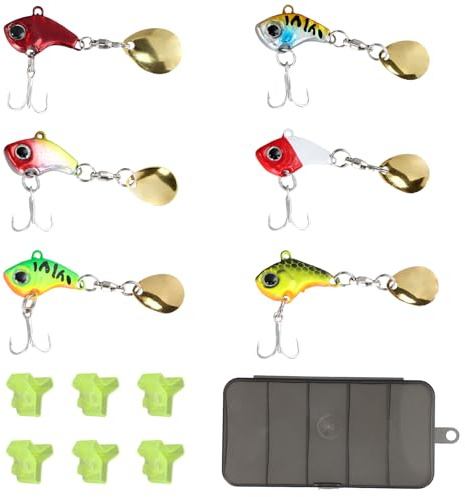 Wisebom Lot de 6 Leurres de Pêche Souples Pêche Jigs Leurres Artificiels Jig Spinner Peche Kits Leurres Multifonctions pour Perche, Brochet, Sandre, Poisson-Chat avec Boîte