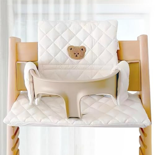 LEKEFET Kids Sitzkissen für Stokke Tripp Trapp, 2-teilig Wasserdicht Hochstuhl Sitzkissen, Abnehmbar Weiches Sitzkissen für Säuglinge, Einfachen Reinigung, Einfache Befestigung - Weiß, Bär