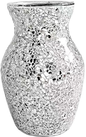Mosaikvase, Spiegelriss -Glasvase, 7,9 Zoll Silbervasen für Mittelstücke, Nicht schlechter dekorative Vase für Home Office Wedding Party Tischdekor Silber Vase