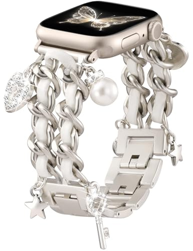 Wepro Elegant Straps Compatible with Apple Watch Straps 40mm 38mm 41mm 42mm(Series 10), Adjustable Chain Link Strap with Luxury Replacement Accessories for iWatch Strap Series 10 9 8 7 6 5 4 3 2 1 SE