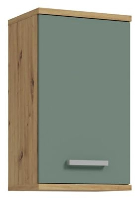 Forte VERIS Hängeschrank 40, moderner Badezimmerschrank, 1-türig, Holzwerkstoff, Salbei mit Artisan Eiche Holzdekor, 40,2 cm breit x 68,8 cm hoch x 29 cm tief
