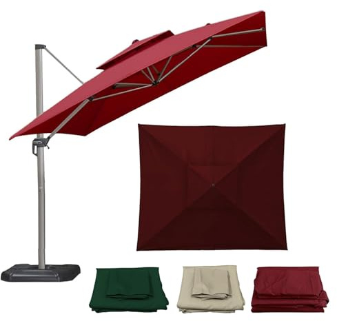 Garten Sonnenschirm Ersatzbezug 2.5x2.5m 3x3m Quadratisch Terrassen Tischschirm Ersatzabdeckung, UV-Schutz Wasserdicht Outdoor Ampelschirm Bezug, 8 Streben Marktschirm Ersatz Stoff(Dark-Red,3x3m)